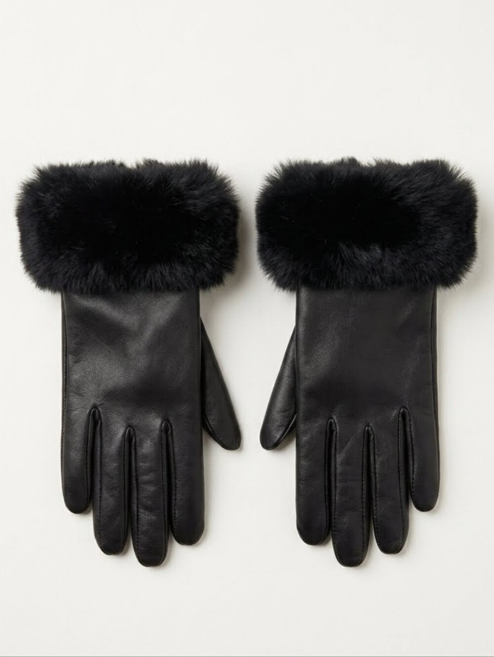 BASS Leather Gloves with Faux Fur Cuff - Black Sz L